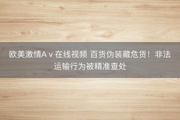 欧美激情Aⅴ在线视频 百货伪装藏危货！非法运输行为被精准查处