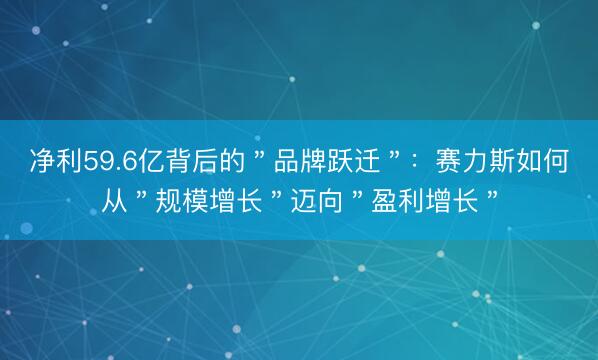 净利59.6亿背后的＂品牌跃迁＂：赛力斯如何从＂规模增长＂迈向＂盈利增长＂