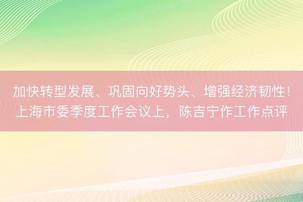 加快转型发展、巩固向好势头、增强经济韧性！上海市委季度工作会议上，陈吉宁作工作点评