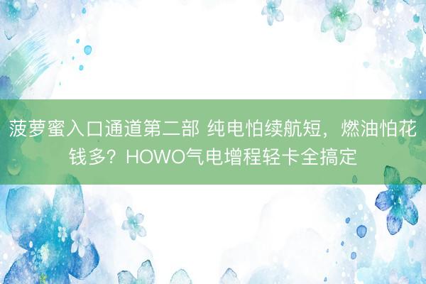 菠萝蜜入口通道第二部 纯电怕续航短，燃油怕花钱多？HOWO气电增程轻卡全搞定