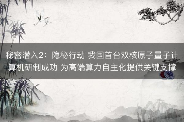 秘密潜入2：隐秘行动 我国首台双核原子量子计算机研制成功 为高端算力自主化提供关键支撑