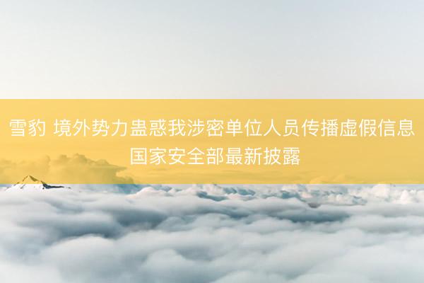 雪豹 境外势力蛊惑我涉密单位人员传播虚假信息 国家安全部最新披露