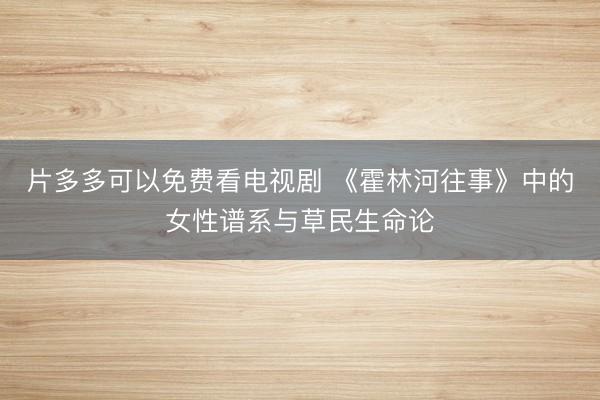 片多多可以免费看电视剧 《霍林河往事》中的女性谱系与草民生命论