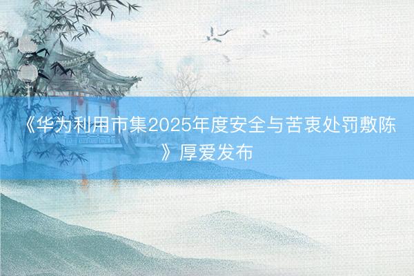 《华为利用市集2025年度安全与苦衷处罚敷陈》厚爱发布