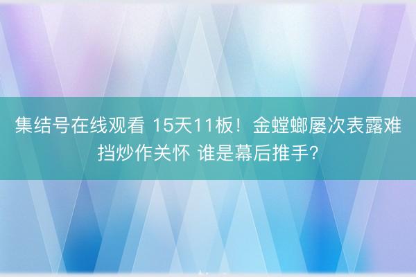 集结号在线观看 15天11板！金螳螂屡次表露难挡炒作关怀 谁是幕后推手？