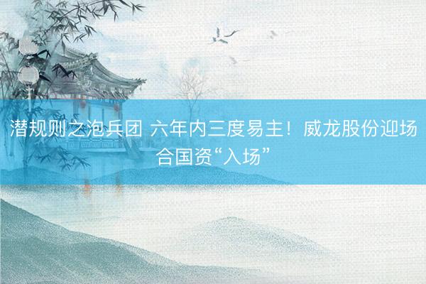 潜规则之泡兵团 六年内三度易主！威龙股份迎场合国资“入场”