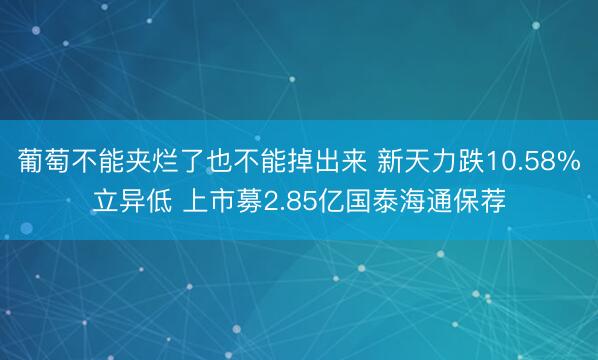 葡萄不能夹烂了也不能掉出来 新天力跌10.58%立异低 上市募2.85亿国泰海通保荐